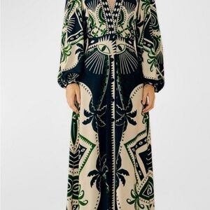 NWT FARM Rio Black, Cream and Green Maxi Dress